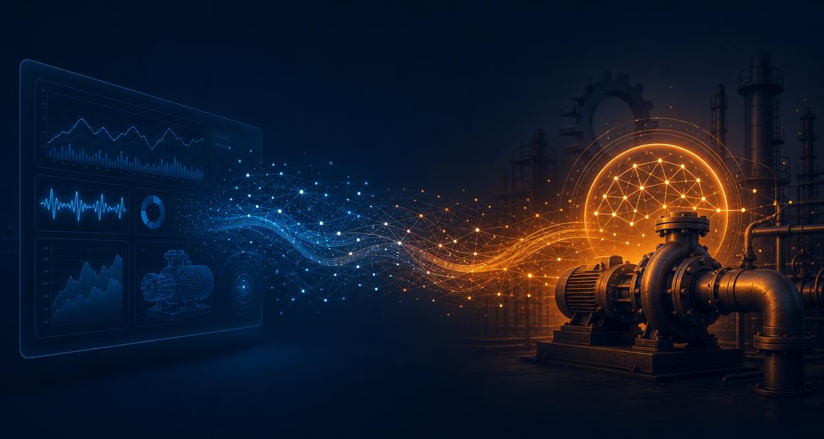 Live equipment data flowing from a dashboard into an industrial pump